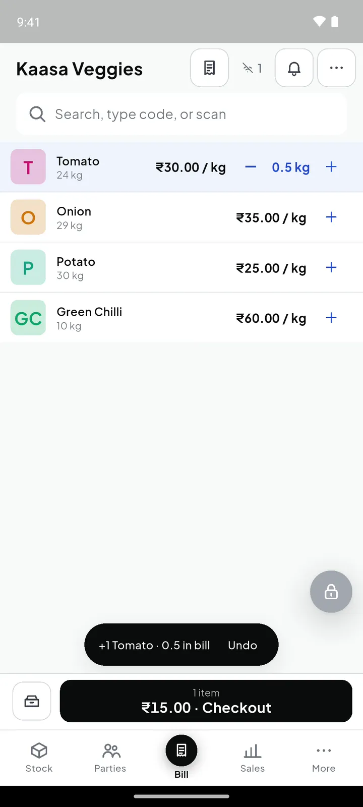 Vegetables and loose items by weight